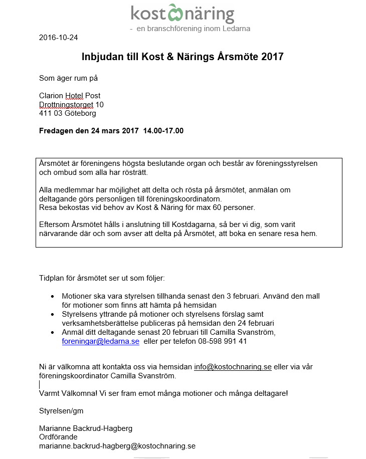 Inbjudan till Kost u0026 Närings Årsmöte 2017 - Kost u0026 Näring